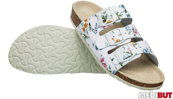 Klapki skórzane profilaktyczne Medibut damskie podeszwa korkowa
