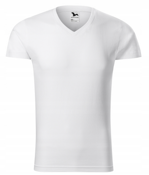 T-shirt MALFINI slim fit V neck koszulka bawełna biała 146