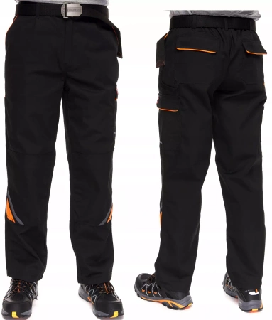 Spodnie robocze czarne ochronne wysoka gramatura potrójne szwy wzmacniane Art.Mas PROFESSIONAL BLACK