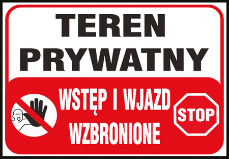 Znak tablica TEREN PRYWATNY WSTĘP I WJAZD WZBRONIONE 25X35