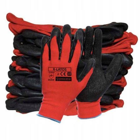 Rękawice robocze ochronne uniwersalne lateksowe ochrona dłoni Procera X-LATOS czerwone