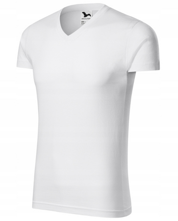 T-shirt MALFINI slim fit V neck koszulka bawełna biała 146