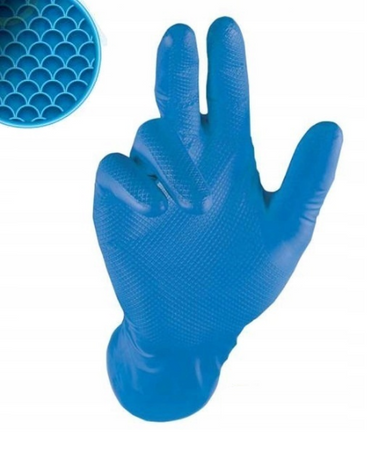 Rękawice nitrylowe mocne, olejoodporne STALCO NITRAX GRIP BLUE opakowanie 3 pary