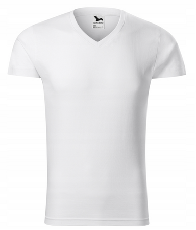 T-shirt MALFINI slim fit V neck koszulka bawełna biała 146