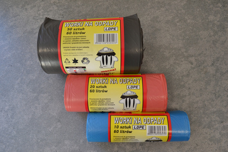 Ekologiczne worki na śmieci 60L worki foliowe na odpady z atestem higienicznym FOLIPAK LDPE zielone 20szt.