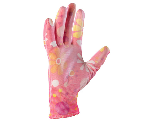 Rękawice ogrodowe ochronne dla kobiet kolorowe wzory powlekane poliuretanem COVENT Soil (różowe)