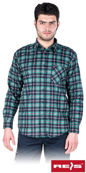 Koszula flanelowa w kratę, 100 % bawełna, zielona, na guziki KF-C3
