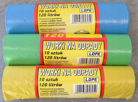 Ekologiczne worki na śmieci 60L worki foliowe na odpady z atestem higienicznym FOLIPAK LDPE żółte 20szt.