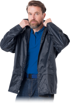 Kurtka przeciwdeszczowa z kapturem tkana KPNP granat