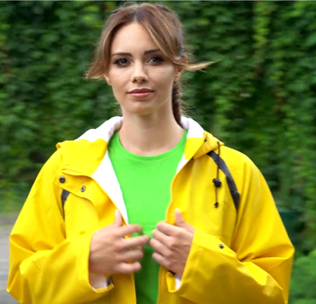 Płaszcz przeciwdeszczowy sztormiak damski z kapturem żółty PPDPU LADY