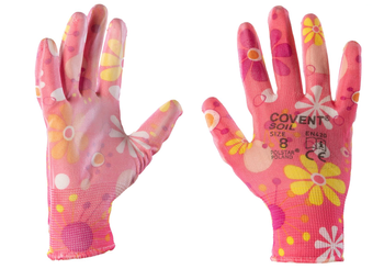 Rękawice ogrodowe ochronne dla kobiet kolorowe wzory powlekane poliuretanem  COVENT Soil (różowe)