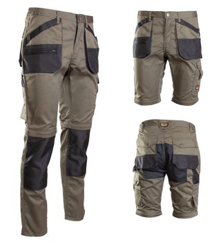 Spodnie robocze ochronne 2w1 z odpinanymi nogawkami beżowe dużo kieszeni odzież robocza khaki Polstar BRIXTON PRACTICAL APSP