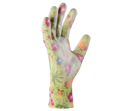 Rękawice ogrodowe ochronne dla kobiet kolorowe wzory powlekane poliuretanem COVENT Soil (zielone)