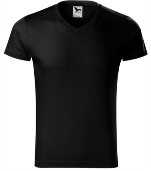 T-shirt MALFINI slim fit V neck koszulka bawełna czarna 146