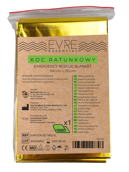 Folia termiczna Koc ratunkowy EVRE 210 x 160 cm