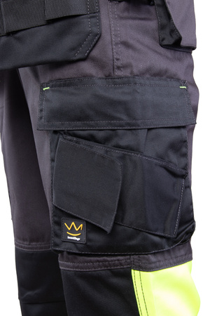 Spodnie robocze ostrzegawcze do pasa odblaskowe fluorescencyjne pasy dużo kieszeni potrójne szwy Polstar SEVEN KINGS FLASH A9SP