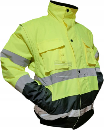 Kurtka zimowa ocieplana odblaskowa bomberka ostrzegawcza z kapturem fluorescencyjna odpinane rękawy żółta Polstar FLASH short-B yellow