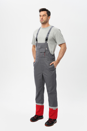Spodnie ogrodniczki antystatyczne z odblaskiem PIORUN szare