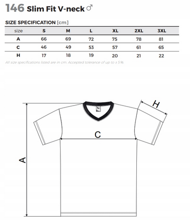 T-shirt MALFINI slim fit V neck koszulka bawełna czarna 146