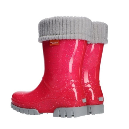 Kalosze dziecięce deszczowe śniegowe wodoodporne odblaskowe PVC Demar TWISTER LUX G Brokat Różowe