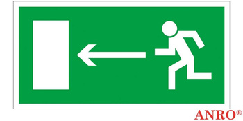 Znak naklejka samoprzylepna "Kierunek do wyjścia drogi ewakuacji w lewo” 150x300 mm