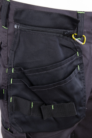 Spodnie robocze ostrzegawcze do pasa odblaskowe fluorescencyjne pasy dużo kieszeni potrójne szwy Polstar SEVEN KINGS FLASH A9SP