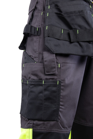 Spodnie robocze ostrzegawcze do pasa odblaskowe fluorescencyjne pasy dużo kieszeni potrójne szwy Polstar SEVEN KINGS FLASH A9SP