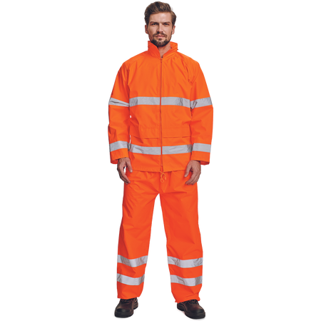 Kurtka przeciwdeszczowa wodoodporna odblaskowa z kaptuerm GORDON pomarańczowa fluo