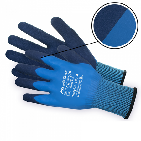 Rękawice w całości oblane lateksem robocze ochronne dzianinowe wytrzymałe bezszwowe ze ściągaczem ochrona dłoni Art.Mas RWNYL 2 BI FOAM