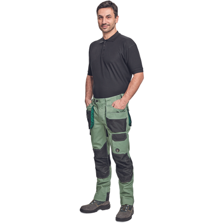 Spodnie robocze profesjonalne BHP wytrzymałe do pasa z miejscem na nakolanniki TRIFIBETEX wzmacniane szaro-zielone Cerva DAYBORO