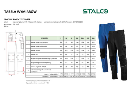 Spodnie robocze do pasa elastyczne STALCO STINGER szare