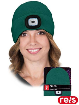 Czapka zimowa z latarką ładowana USB ocieplana polarem CZLED zieleń butelkowa