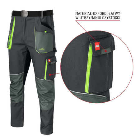 Spodnie ochronne robocze do pasa z tkaniny canvas elastyczne regulowane zapinane na guzik i suwak Art.Mas CLASSIC STRETCH SLIM