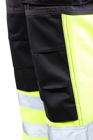 Spodnie robocze ostrzegawcze do pasa odblaskowe fluorescencyjne pasy dużo kieszeni potrójne szwy Polstar SEVEN KINGS FLASH A9SP
