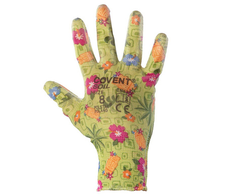 Rękawice ogrodowe ochronne dla kobiet kolorowe wzory powlekane poliuretanem COVENT Soil (zielone)