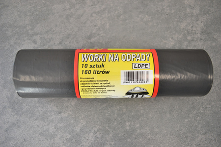 Ekologiczne worki na śmieci 160L worki foliowe na odpady z atestem higienicznym FOLIPAK LDPE niebieskie 10szt.