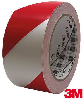 Taśma ostrzegawcza samoprzylepna winylowa 3M biało-czerwona 33 m