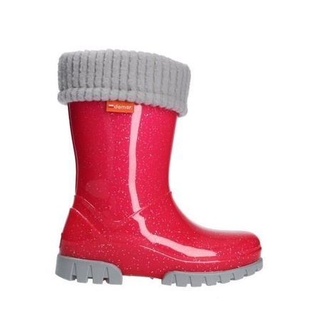 Kalosze dziecięce deszczowe śniegowe wodoodporne odblaskowe PVC Demar TWISTER LUX G Brokat Różowe