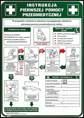 Znak tablica Instrykcja pierwszej pomocy