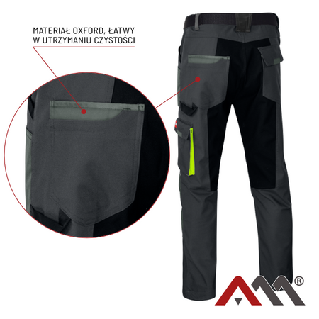 Spodnie ochronne robocze do pasa z tkaniny canvas elastyczne regulowane zapinane na guzik i suwak Art.Mas CLASSIC STRETCH SLIM