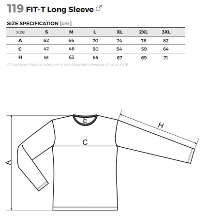 Koszulka męska z długim rękawem FIT-T bawełniana kolor stalowy