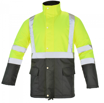 Kurtka odblaskowa zimowa ocieplana odblaskowa ostrzegawcza z kapturem wodoodporna regulowana żółta FLASH BI2 yellow