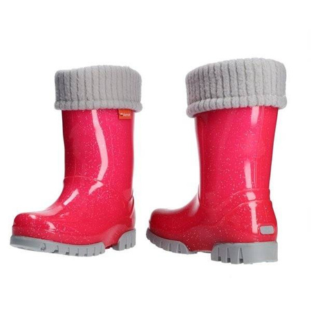 Kalosze dziecięce deszczowe śniegowe wodoodporne odblaskowe PVC Demar TWISTER LUX G Brokat Różowe