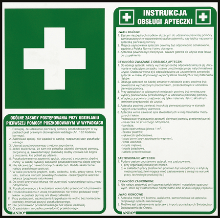 Znak tablica INSTRUKCJA APTECZKI I ZASADY POSTĘPOWANIA PRZY UDZIELANIU POMOCY 220X220