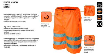 Spodenki krótkie ostrzegawcze pomarańczowe fluo NEO 81-781