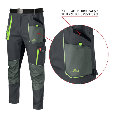 Spodnie ochronne robocze do pasa z tkaniny canvas elastyczne regulowane zapinane na guzik i suwak Art.Mas CLASSIC STRETCH SLIM