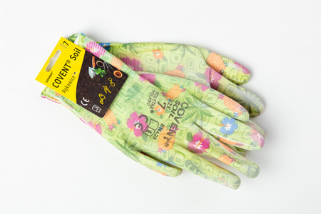 Rękawice ogrodowe ochronne dla kobiet kolorowe wzory powlekane poliuretanem COVENT Soil (zielone)