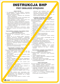 Znak tablica BHP pcv INSTRUKCJA PRZY OBSŁUDZE SPRĘŻAREK 35X25
