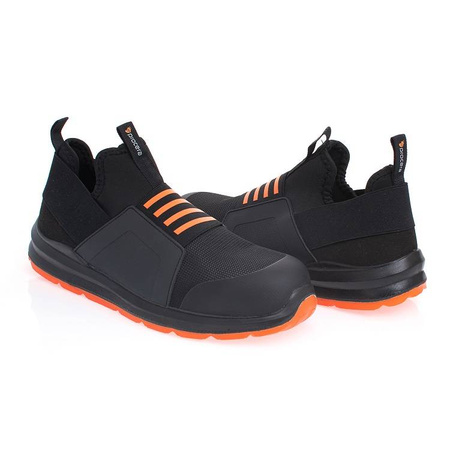 Buty obuwie robocze półbuty robocze ochronne bez sznurowania wsuwane na gumce antypoślizgowe antyprzebiciowe stalowa wkładka antyelektrostatyczne olejoodporne czarne SLIDER S1P