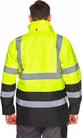 Kurtka odblaskowa zimowa ocieplana odblaskowa ostrzegawcza z kapturem wodoodporna regulowana żółta FLASH BI yellow